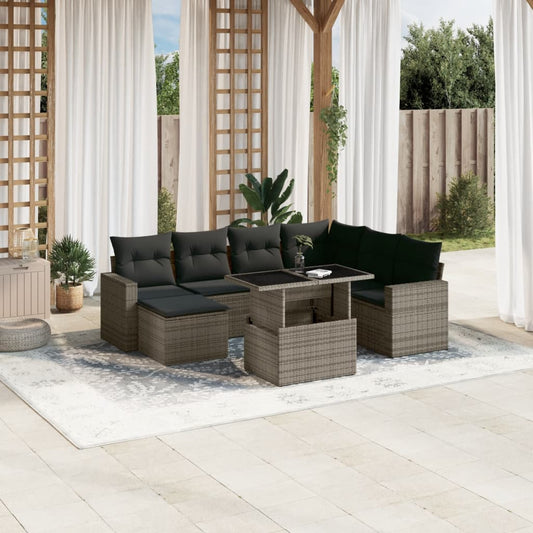 8-tlg. Garten-Sofagarnitur mit Kissen Grau Poly Rattan - Pazzar.ch