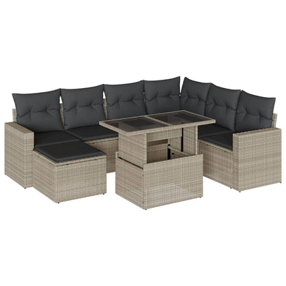8-tlg. Garten-Sofagarnitur mit Kissen Hellgrau Poly Rattan - Pazzar.ch
