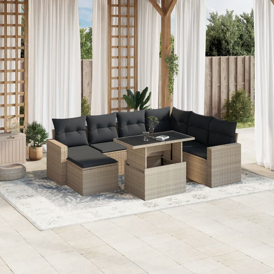 8-tlg. Garten-Sofagarnitur mit Kissen Hellgrau Poly Rattan - Pazzar.ch