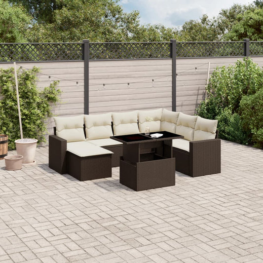 8-tlg. Garten-Sofagarnitur mit Kissen Braun Poly Rattan - Pazzar.ch