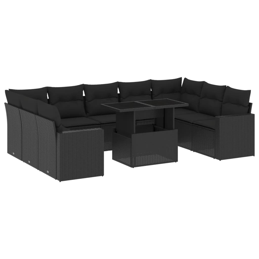 10-tlg. Garten-Sofagarnitur mit Kissen Schwarz Poly Rattan - Pazzar.ch