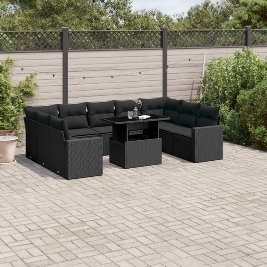 10-tlg. Garten-Sofagarnitur mit Kissen Schwarz Poly Rattan - Pazzar.ch