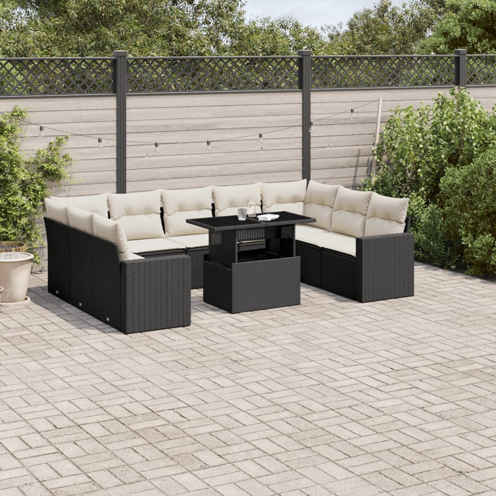 10-tlg. Garten-Sofagarnitur mit Kissen Schwarz Poly Rattan - Pazzar.ch