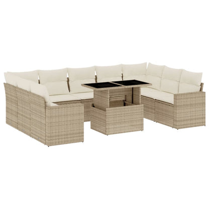 10-tlg. Garten-Sofagarnitur mit Kissen Beige Poly Rattan - Pazzar.ch