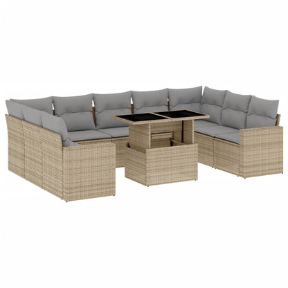 10-tlg. Garten-Sofagarnitur mit Kissen Beige Poly Rattan - Pazzar.ch