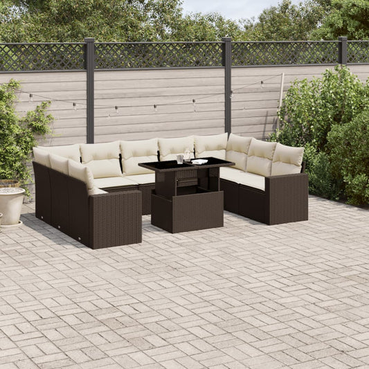 10-tlg. Garten-Sofagarnitur mit Kissen Braun Poly Rattan - Pazzar.ch