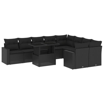 10-tlg. Garten-Sofagarnitur mit Kissen Schwarz Poly Rattan - Pazzar.ch