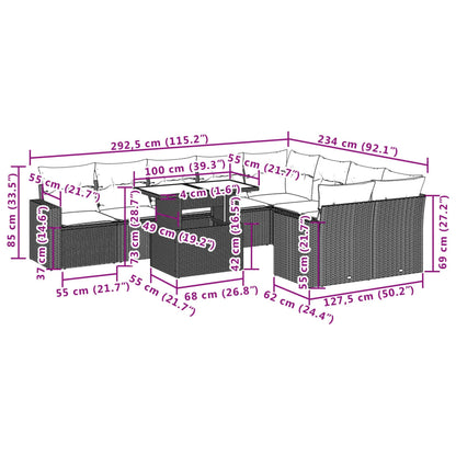 10-tlg. Garten-Sofagarnitur mit Kissen Schwarz Poly Rattan - Pazzar.ch