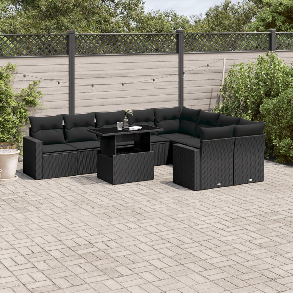 10-tlg. Garten-Sofagarnitur mit Kissen Schwarz Poly Rattan - Pazzar.ch