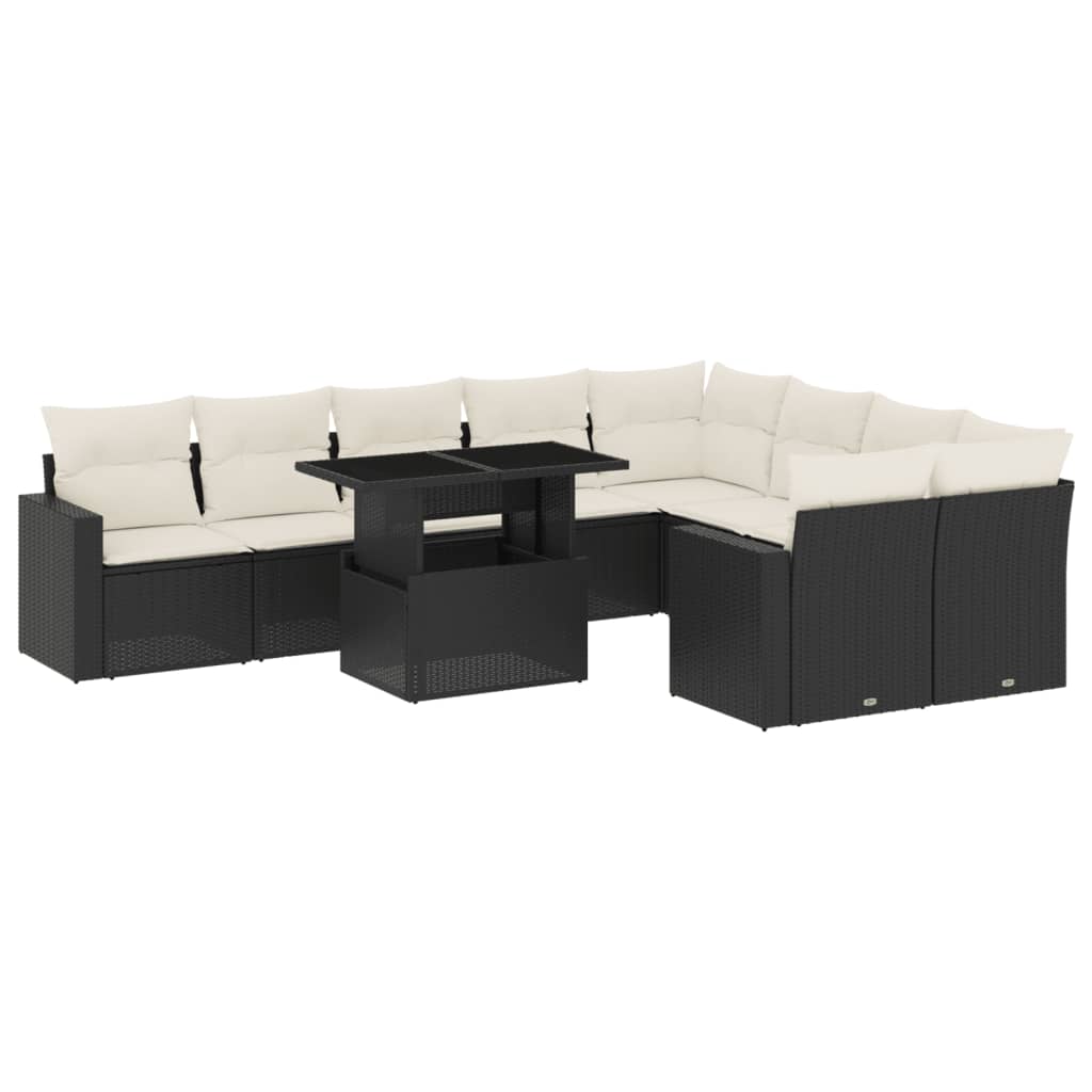 10-tlg. Garten-Sofagarnitur mit Kissen Schwarz Poly Rattan - Pazzar.ch