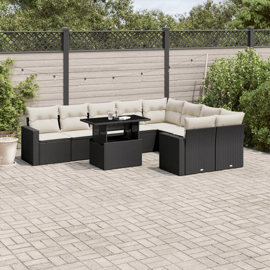 10-tlg. Garten-Sofagarnitur mit Kissen Schwarz Poly Rattan - Pazzar.ch