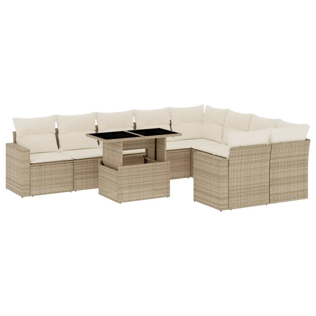 10-tlg. Garten-Sofagarnitur mit Kissen Beige Poly Rattan - Pazzar.ch