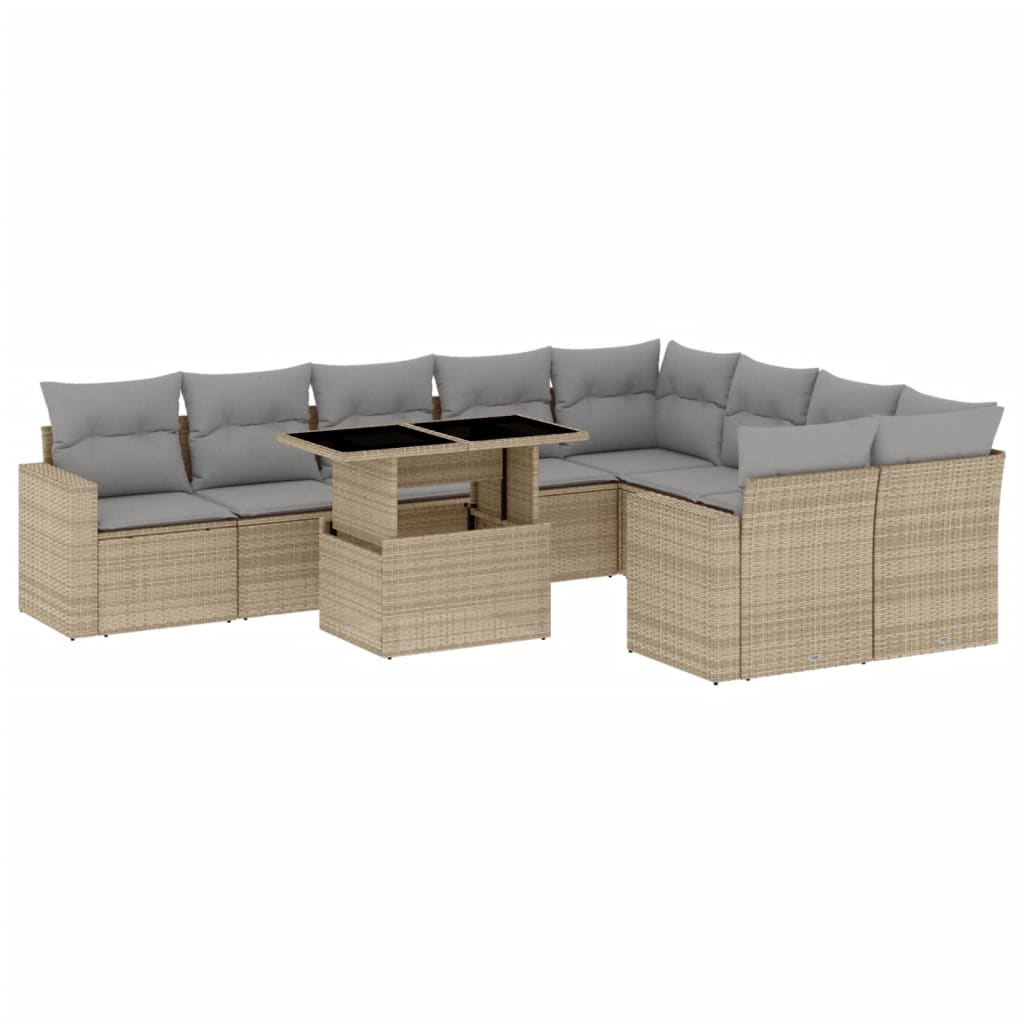 10-tlg. Garten-Sofagarnitur mit Kissen Beige Poly Rattan - Pazzar.ch