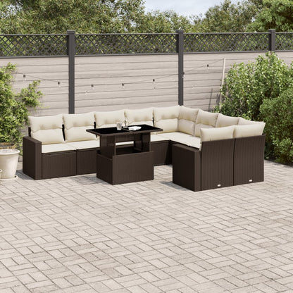 10-tlg. Garten-Sofagarnitur mit Kissen Braun Poly Rattan - Pazzar.ch