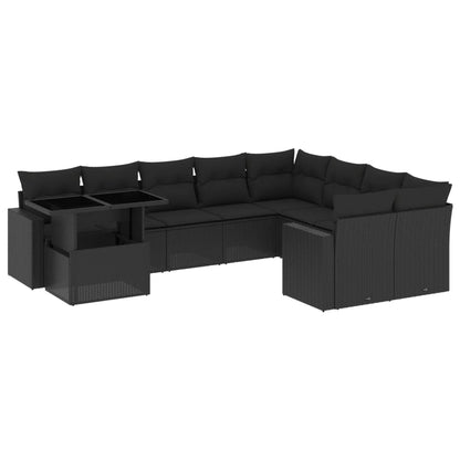 10-tlg. Garten-Sofagarnitur mit Kissen Schwarz Poly Rattan - Pazzar.ch