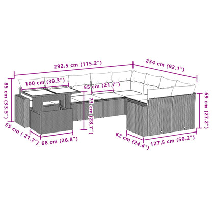 10-tlg. Garten-Sofagarnitur mit Kissen Schwarz Poly Rattan - Pazzar.ch