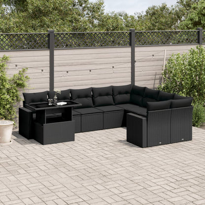 10-tlg. Garten-Sofagarnitur mit Kissen Schwarz Poly Rattan - Pazzar.ch