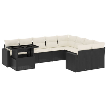 10-tlg. Garten-Sofagarnitur mit Kissen Schwarz Poly Rattan - Pazzar.ch