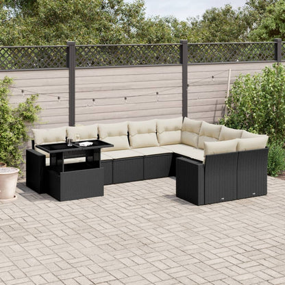 10-tlg. Garten-Sofagarnitur mit Kissen Schwarz Poly Rattan - Pazzar.ch