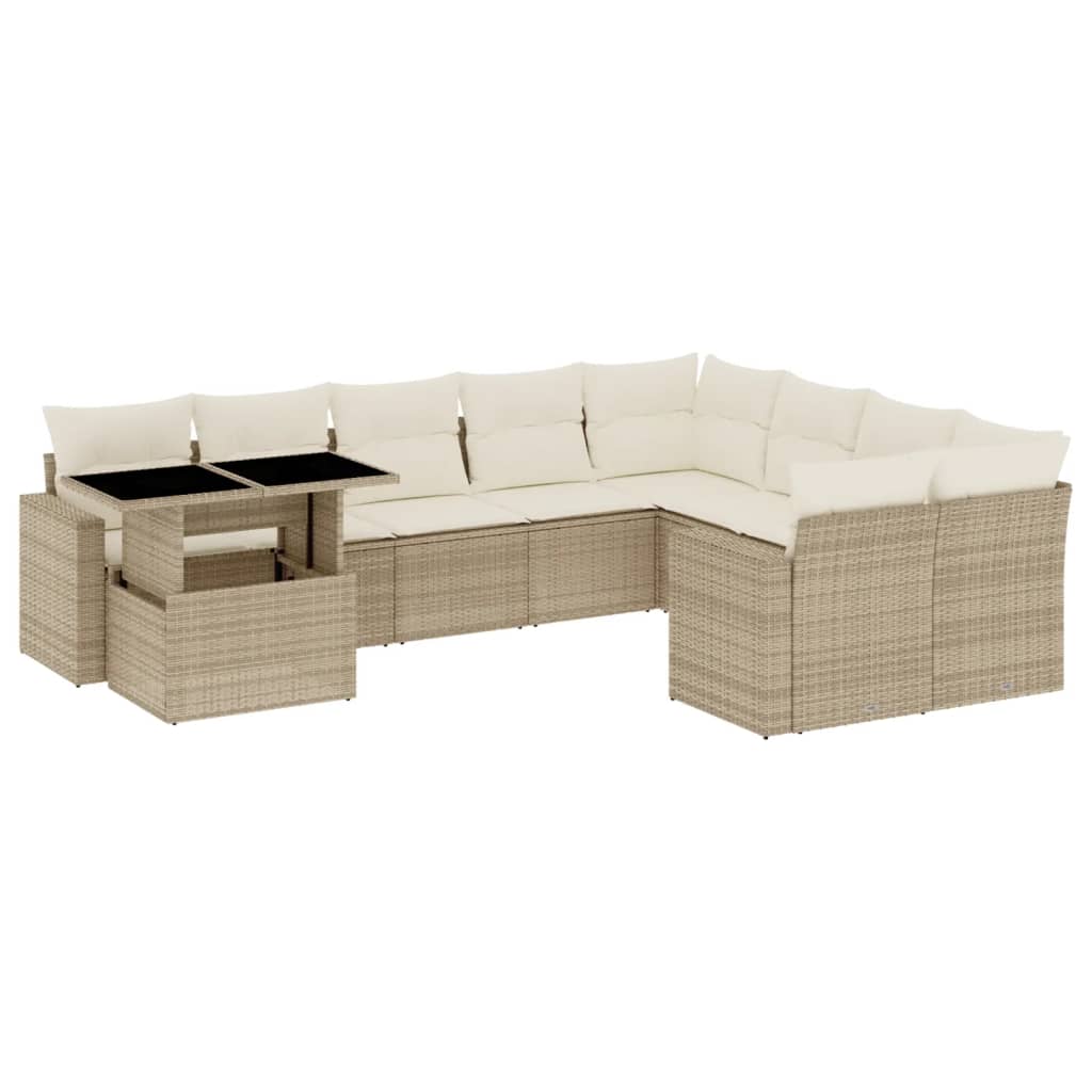 10-tlg. Garten-Sofagarnitur mit Kissen Beige Poly Rattan - Pazzar.ch