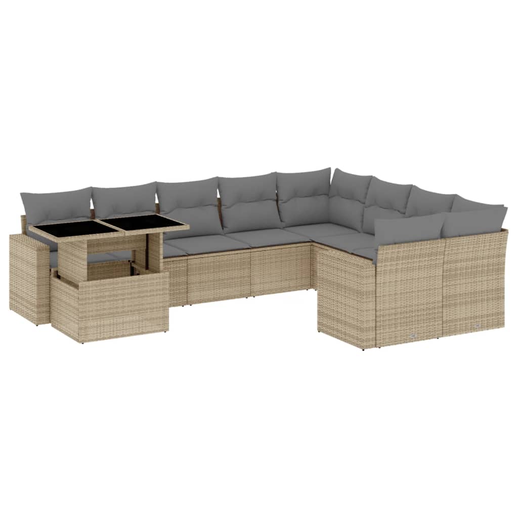 10-tlg. Garten-Sofagarnitur mit Kissen Beige Poly Rattan - Pazzar.ch