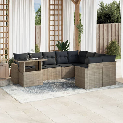 10-tlg. Garten-Sofagarnitur mit Kissen Hellgrau Poly Rattan - Pazzar.ch