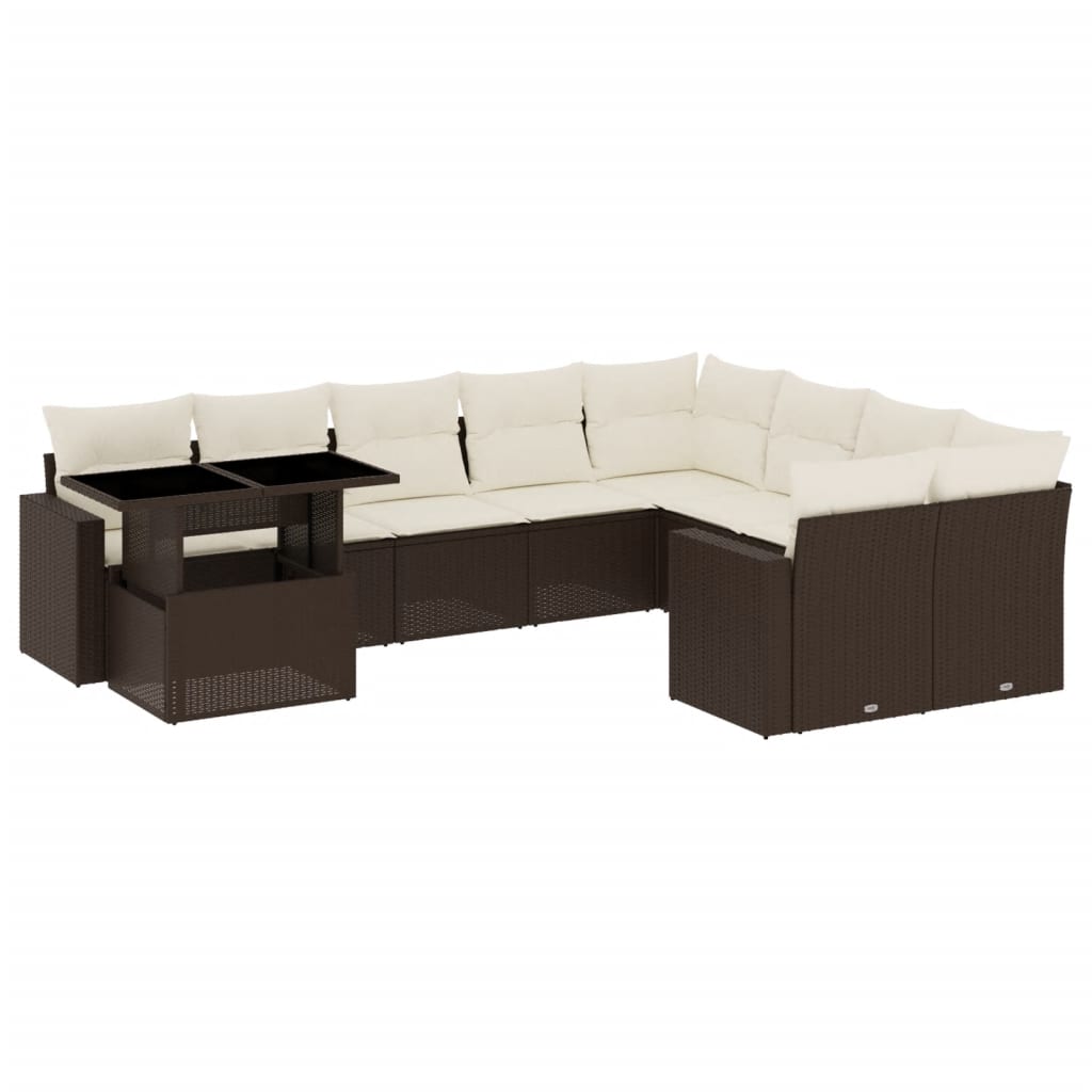 10-tlg. Garten-Sofagarnitur mit Kissen Braun Poly Rattan - Pazzar.ch