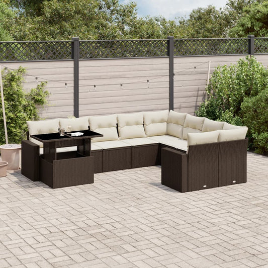 10-tlg. Garten-Sofagarnitur mit Kissen Braun Poly Rattan - Pazzar.ch