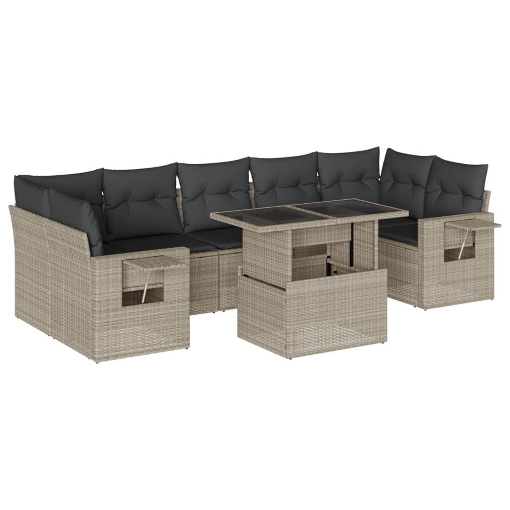 8-tlg. Garten-Sofagarnitur mit Kissen Hellgrau Poly Rattan - Pazzar.ch