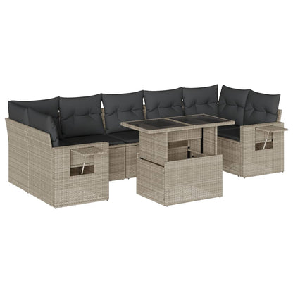8-tlg. Garten-Sofagarnitur mit Kissen Hellgrau Poly Rattan - Pazzar.ch