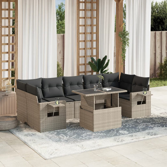 8-tlg. Garten-Sofagarnitur mit Kissen Hellgrau Poly Rattan - Pazzar.ch
