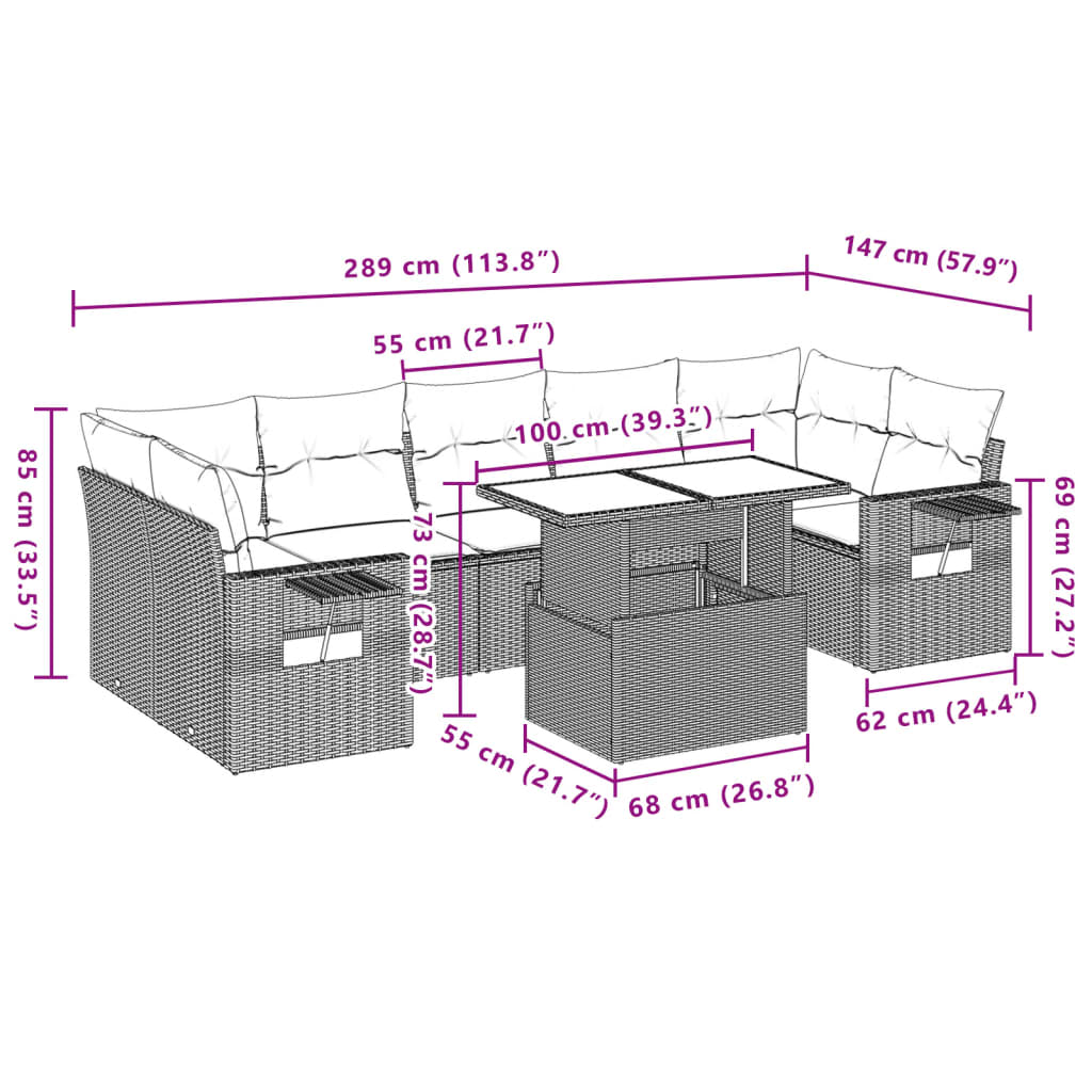 8-tlg. Garten-Sofagarnitur mit Kissen Braun Poly Rattan - Pazzar.ch