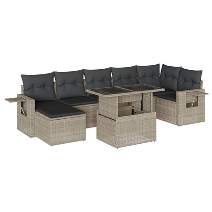 8-tlg. Garten-Sofagarnitur mit Kissen Hellgrau Poly Rattan - Pazzar.ch