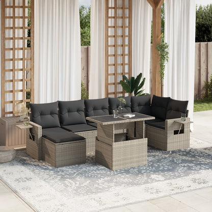 8-tlg. Garten-Sofagarnitur mit Kissen Hellgrau Poly Rattan - Pazzar.ch