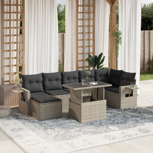 8-tlg. Garten-Sofagarnitur mit Kissen Hellgrau Poly Rattan - Pazzar.ch
