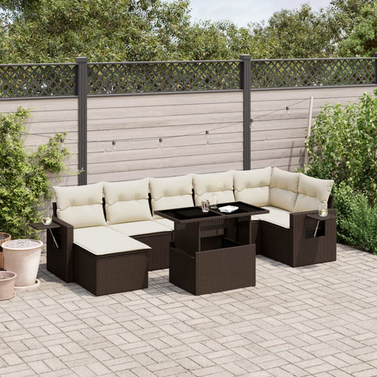 8-tlg. Garten-Sofagarnitur mit Kissen Braun Poly Rattan - Pazzar.ch