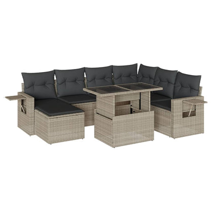8-tlg. Garten-Sofagarnitur mit Kissen Hellgrau Poly Rattan - Pazzar.ch