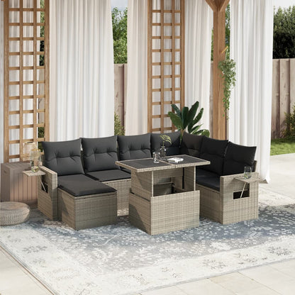8-tlg. Garten-Sofagarnitur mit Kissen Hellgrau Poly Rattan - Pazzar.ch
