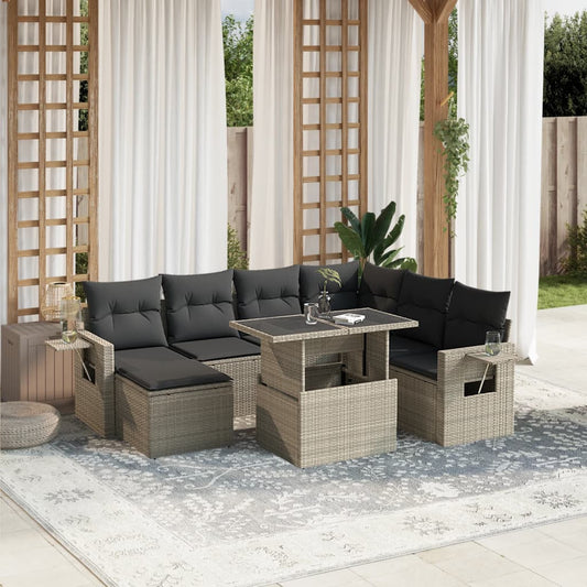 8-tlg. Garten-Sofagarnitur mit Kissen Hellgrau Poly Rattan - Pazzar.ch