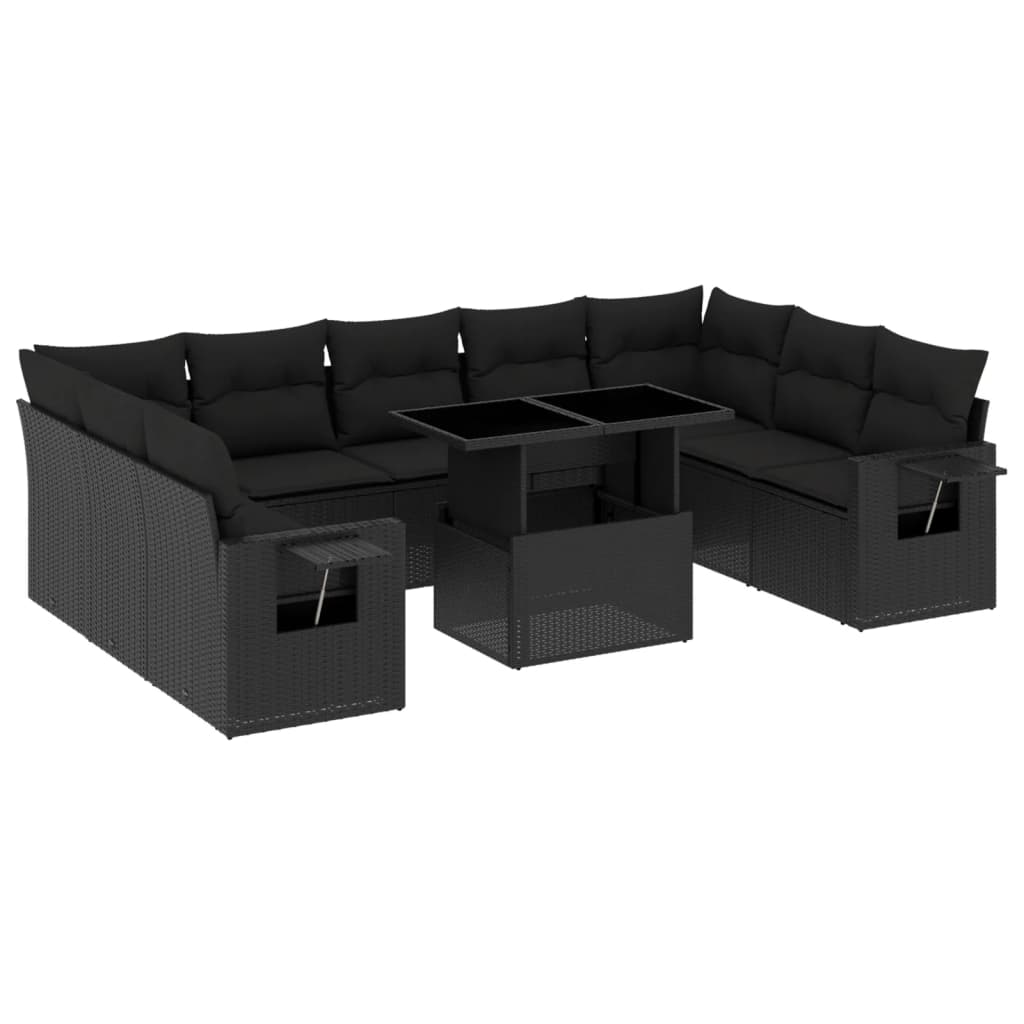 10-tlg. Garten-Sofagarnitur mit Kissen Schwarz Poly Rattan - Pazzar.ch