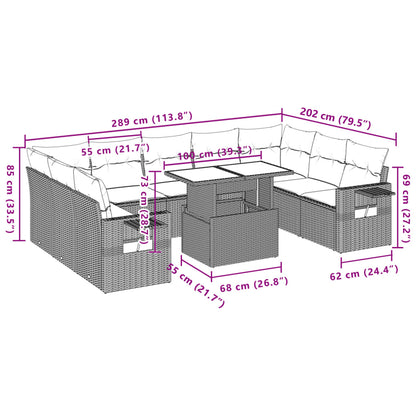 10-tlg. Garten-Sofagarnitur mit Kissen Schwarz Poly Rattan - Pazzar.ch