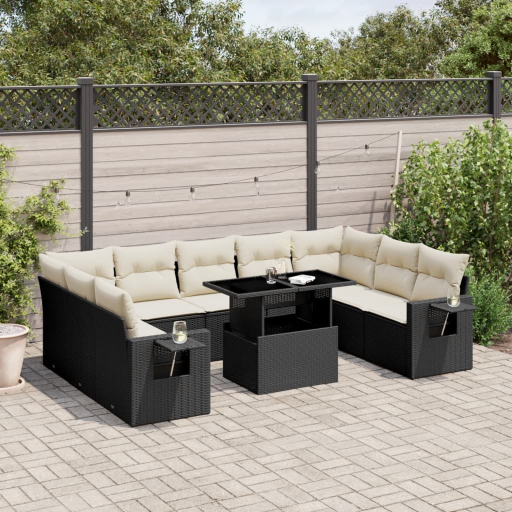 10-tlg. Garten-Sofagarnitur mit Kissen Schwarz Poly Rattan - Pazzar.ch