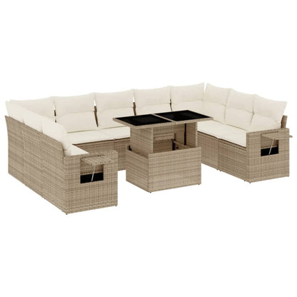 10-tlg. Garten-Sofagarnitur mit Kissen Beige Poly Rattan - Pazzar.ch