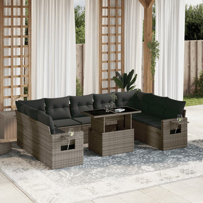 10-tlg. Garten-Sofagarnitur mit Kissen Grau Poly Rattan - Pazzar.ch