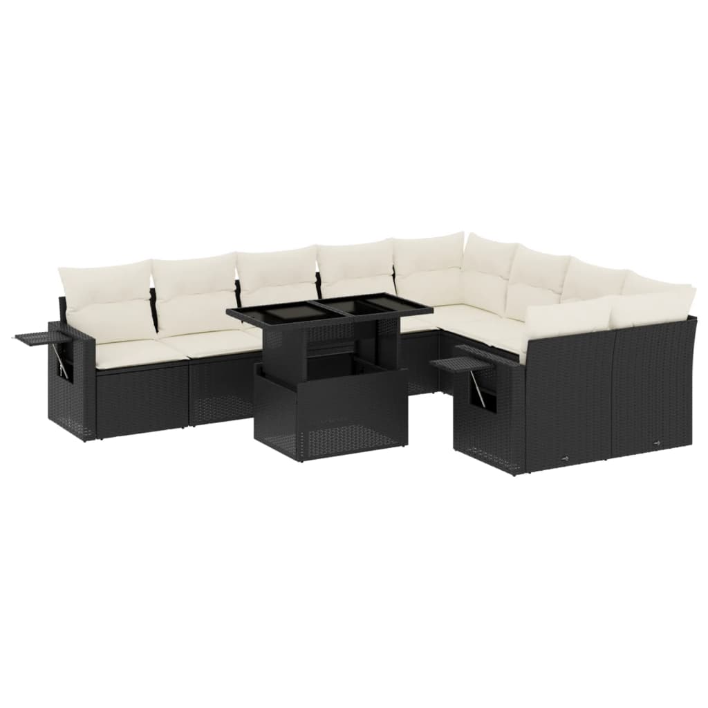 10-tlg. Garten-Sofagarnitur mit Kissen Schwarz Poly Rattan - Pazzar.ch