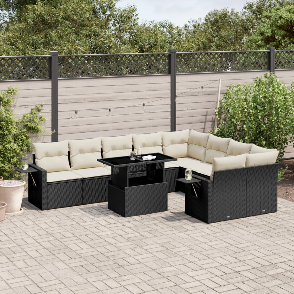 10-tlg. Garten-Sofagarnitur mit Kissen Schwarz Poly Rattan - Pazzar.ch