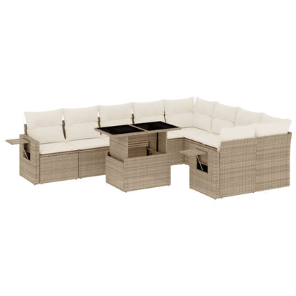 10-tlg. Garten-Sofagarnitur mit Kissen Beige Poly Rattan - Pazzar.ch