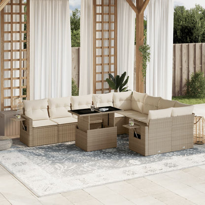 10-tlg. Garten-Sofagarnitur mit Kissen Beige Poly Rattan - Pazzar.ch