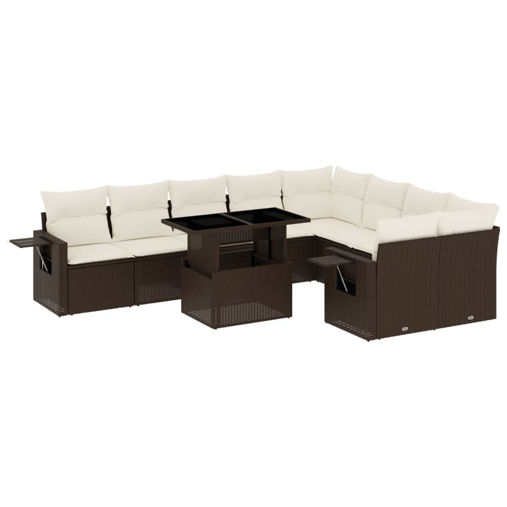 10-tlg. Garten-Sofagarnitur mit Kissen Braun Poly Rattan - Pazzar.ch