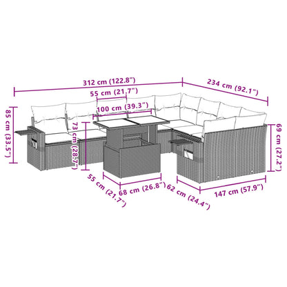 10-tlg. Garten-Sofagarnitur mit Kissen Braun Poly Rattan - Pazzar.ch